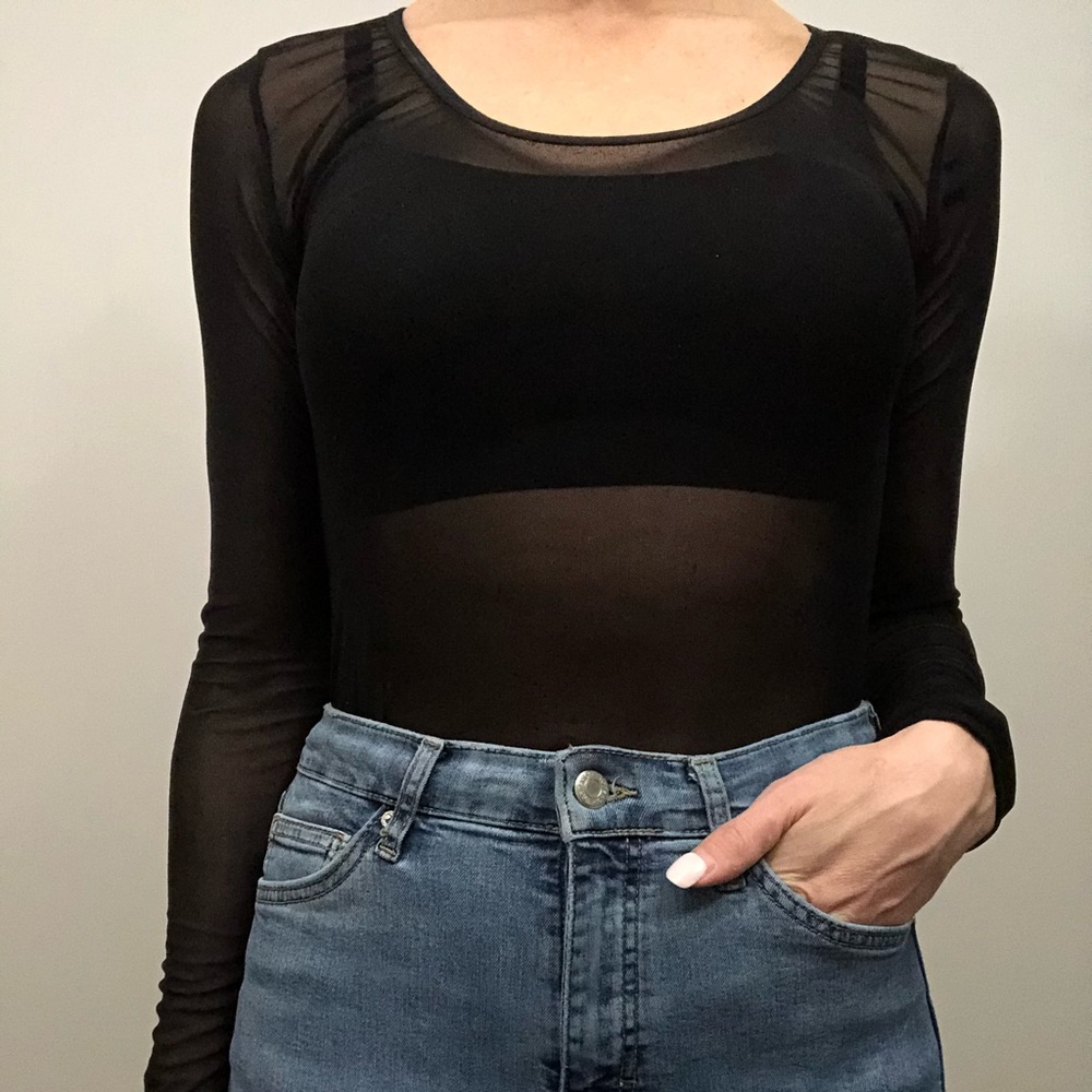 Black mesh top.